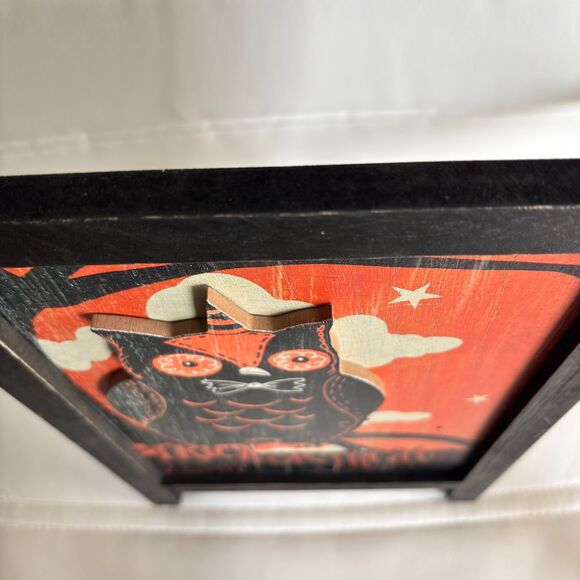 Retro Halloween Owl Trick Or Treat Standing 3D Wooden 12"x 8 Picture Table Decor - Picture 3 of 3